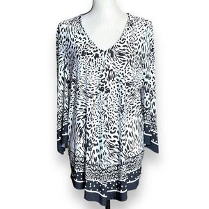 Chico’s Assymetrical Animal Print Polka Dot Tunic 3/4 Sleeve Size 2